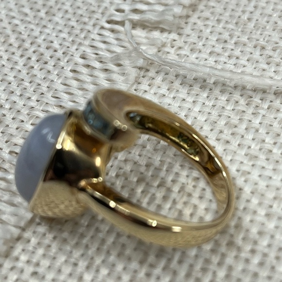 Vintage Estate Ring 925 Gold Tone with Blue Chalcedony and Accent Stones - Picture 8 of 15